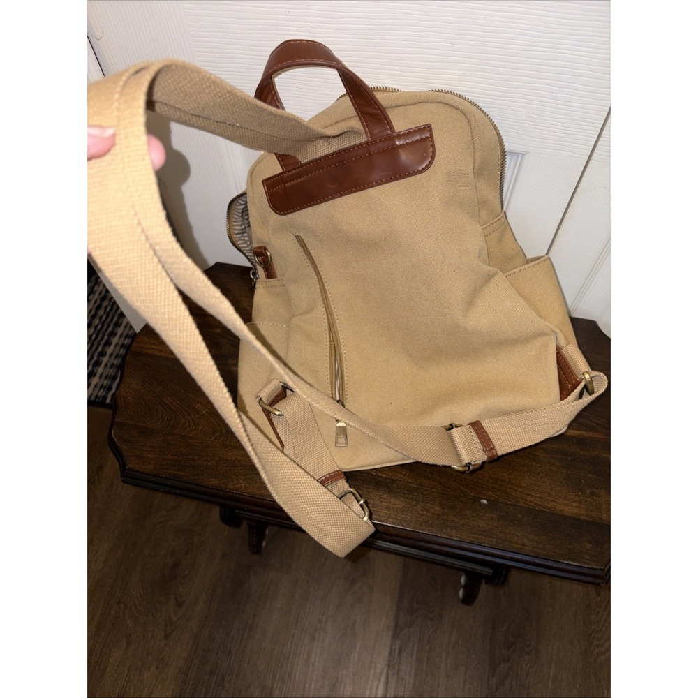 Antik Kraft Willa Canvas Backpack Tan 14" X 12" Multi Pockets - Picture 9 of 9